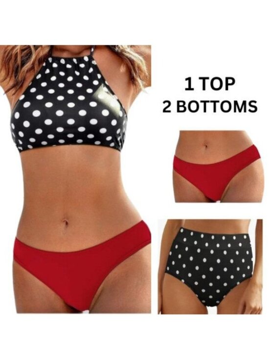 Ekouaer Other - 55.🆕Small Halter Top Low Waisted Bottom & Extra High Waist Polka Dot Bottom